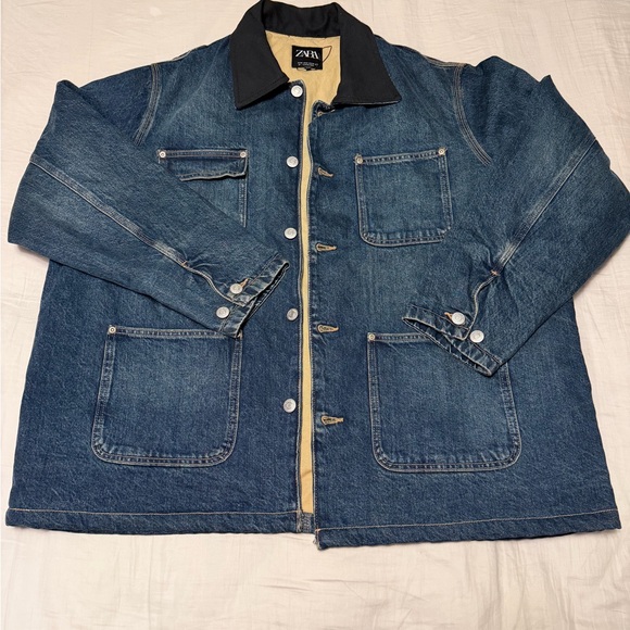 Zara Other - Zara Men's Dark Blue Denim Jacket with Black Collar